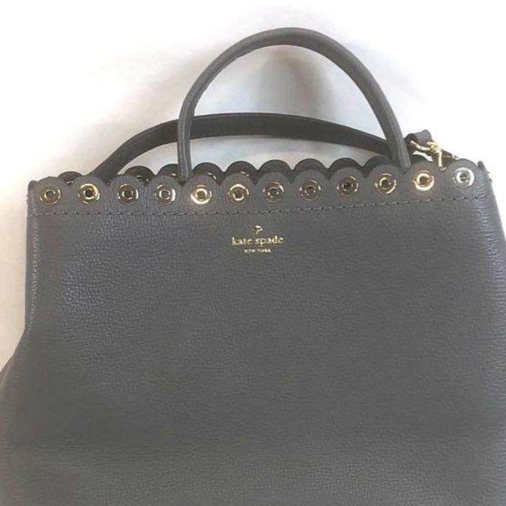 Kate Spade Gray Scalloped bag, medium Tote with gold hardware.